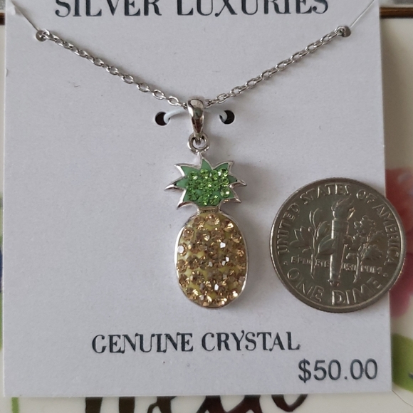 Crystal Pineapple Silver 18 inch Necklace - Picture 2 of 3